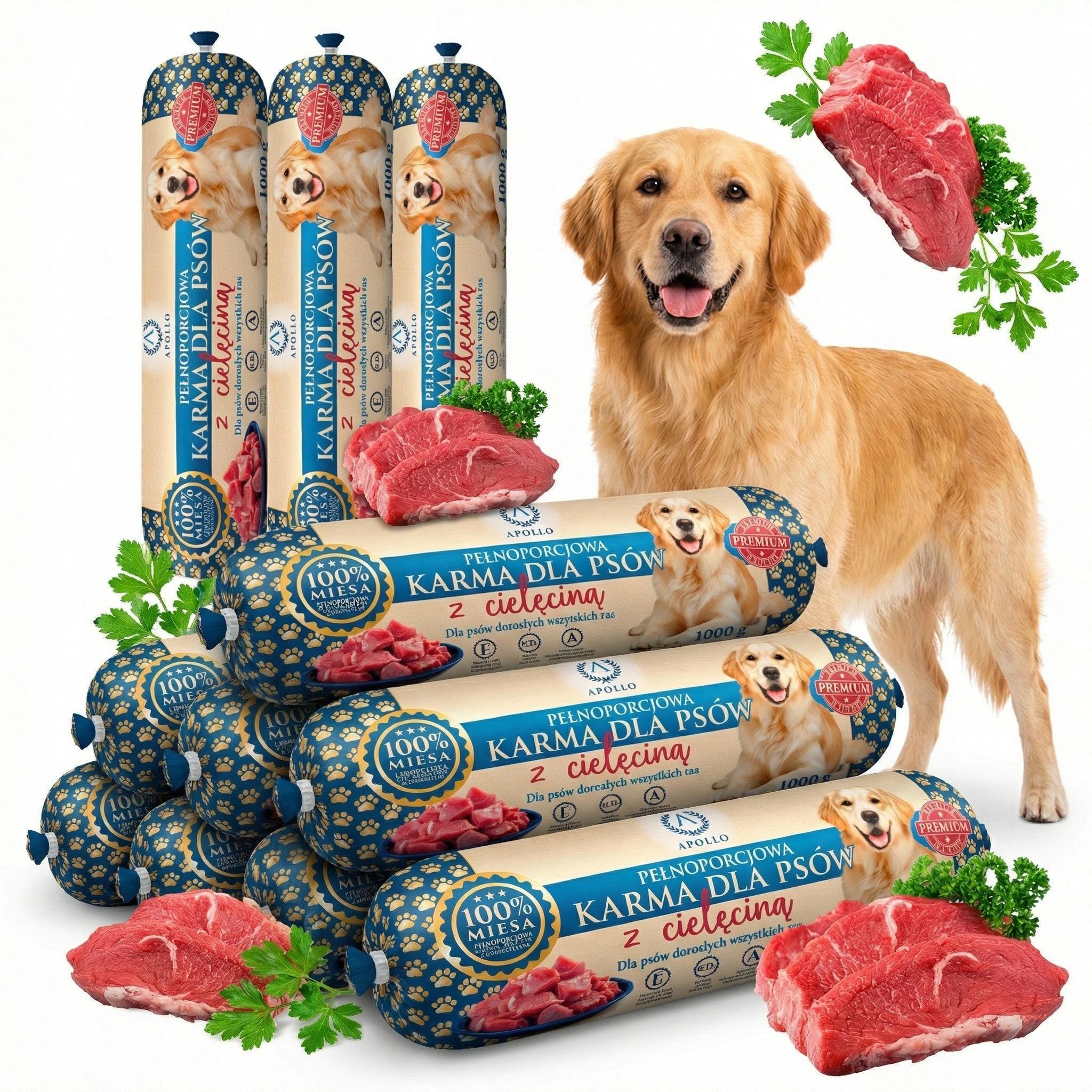 10x1KG Dog food bar APOLLO 100% meat wet sausage VEAL
