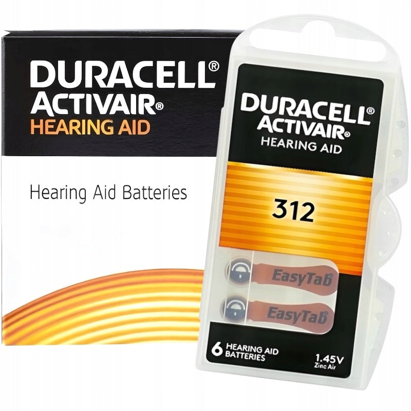 10x6 Hearing Aid Batteries DURACELL 312 ActivAir PR41 60pcs
