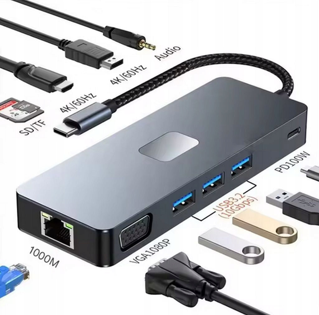 11 IN 1 USB-C HUB ADAPTER - HDMI 4K DP VGA RJ45 PD DOCKING STATION