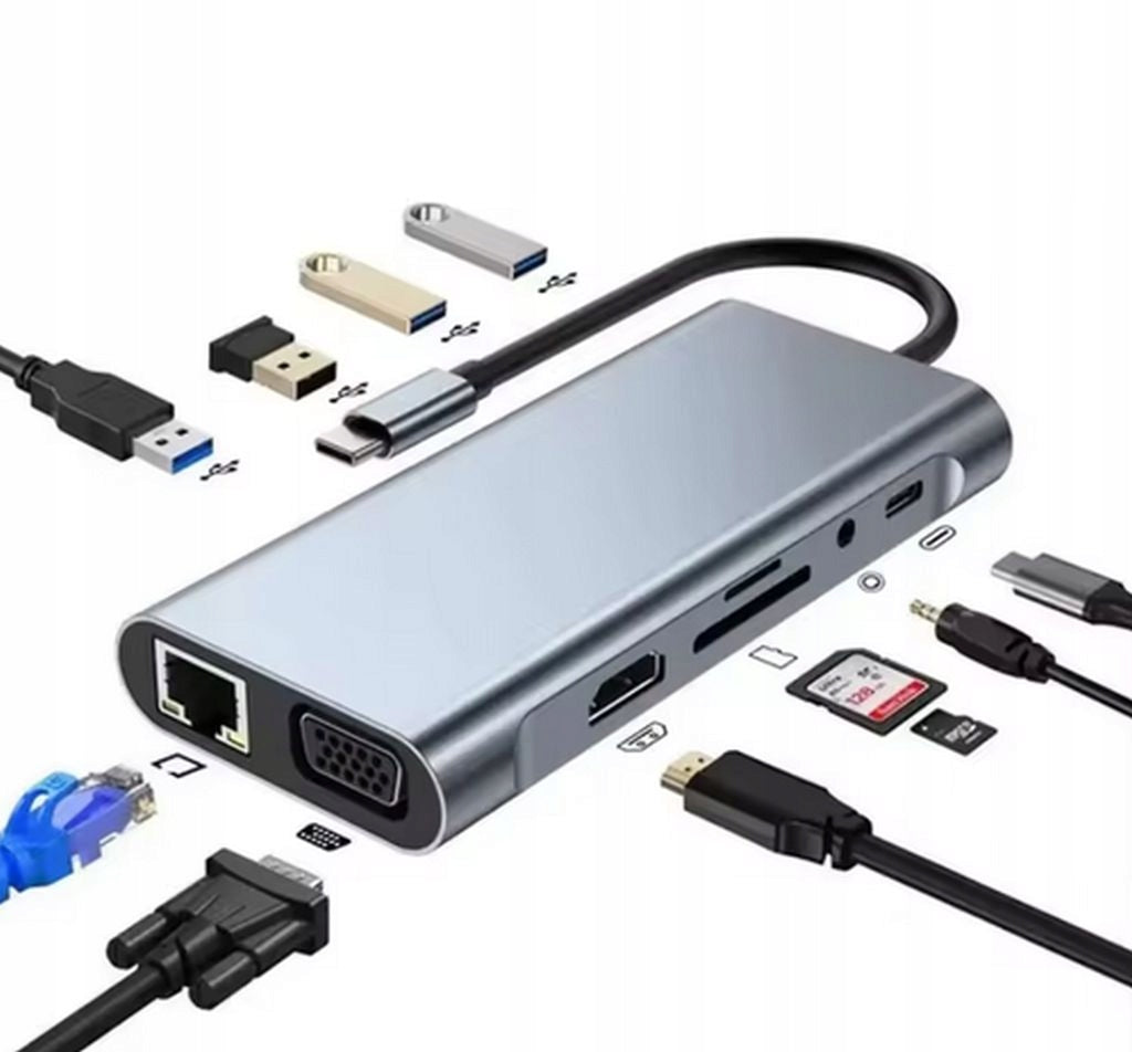 11 IN 1 USB-C HUB ADAPTER - HDMI 4K VGA RJ45 AUDIO PD DOCKING STATION