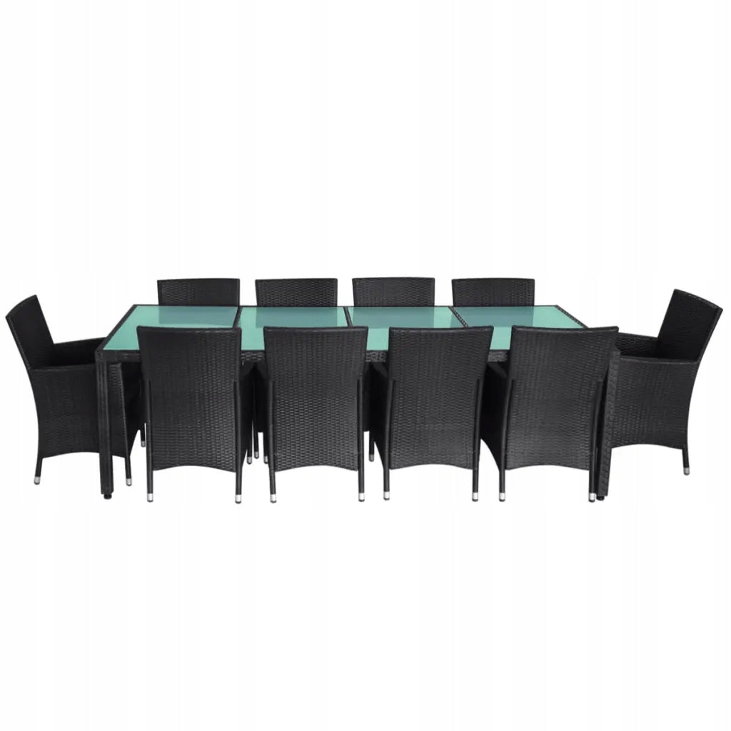 11-Piece Garden Furniture Set with Cushions, PE Rattan, Black Set contents end table