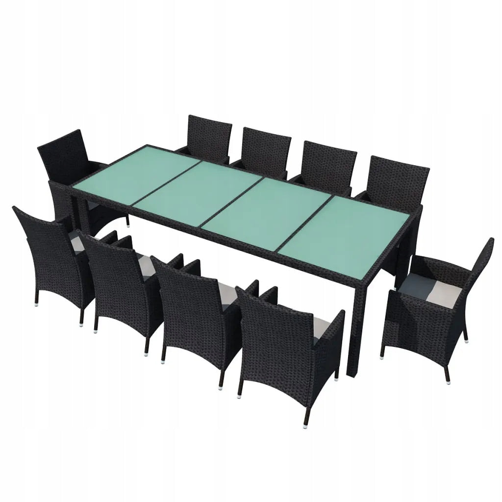 11-Piece Garden Furniture Set with Cushions, PE Rattan, Black