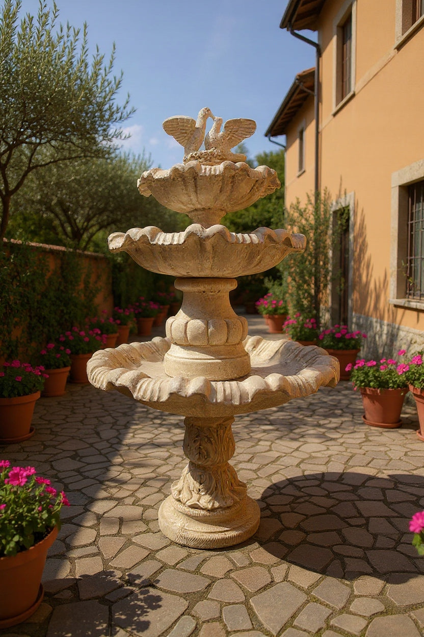 1105 Three-level garden fountain with conglomerate lovebirds, concrete Manufacturer code 1105