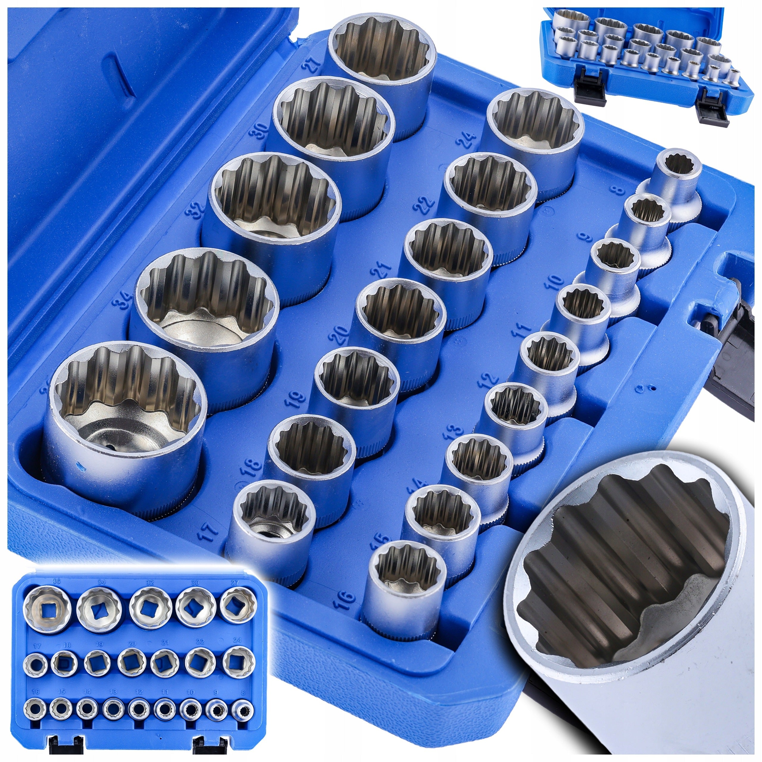 12 Angle SOCKET SET 8-36 SPLINE SOCKETS 1/2" SUSPENSION HUB WRENCHES