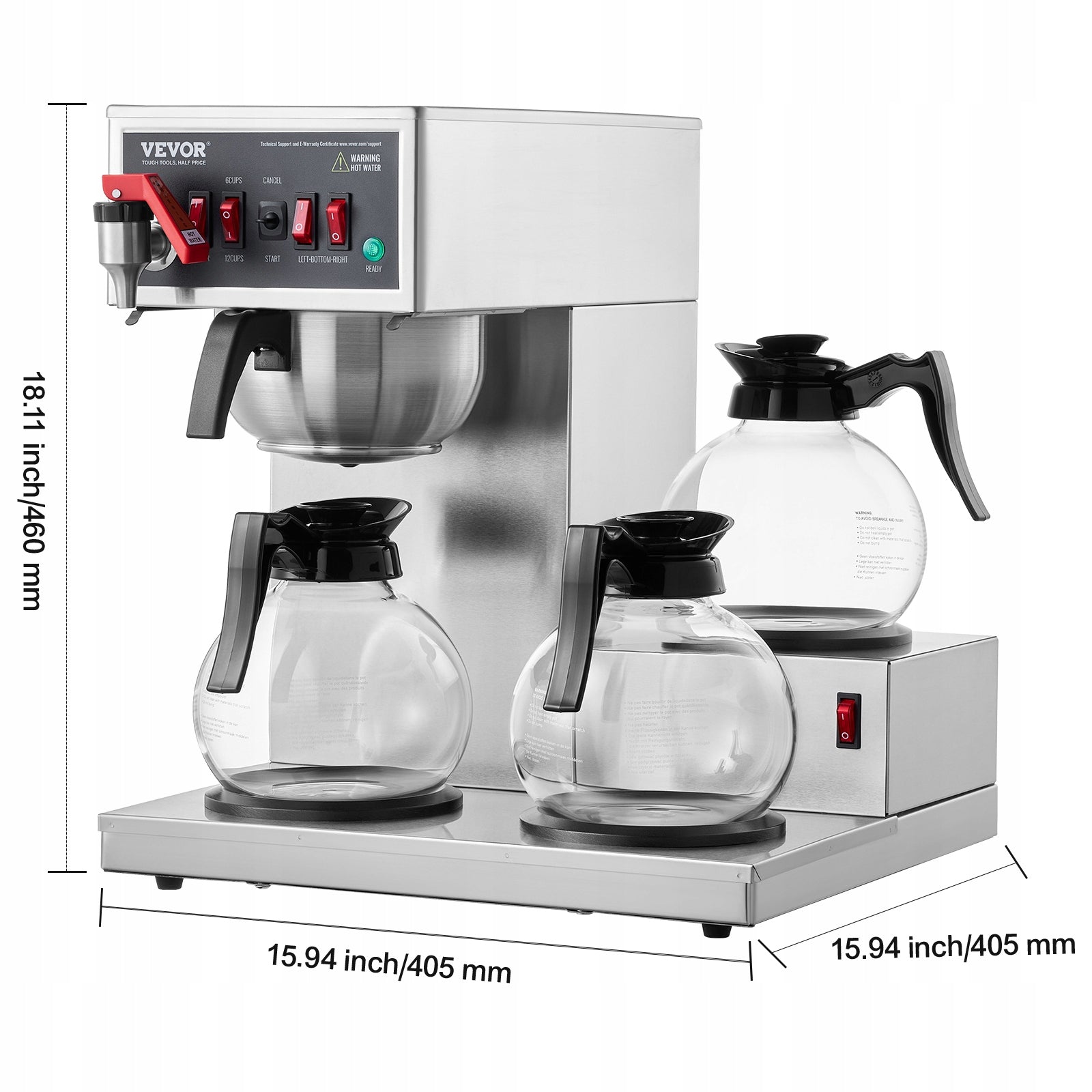 12 Cups Commercial Drip Coffee Maker with 3 Glass Carafes and 3 Warmers Brand Vevor