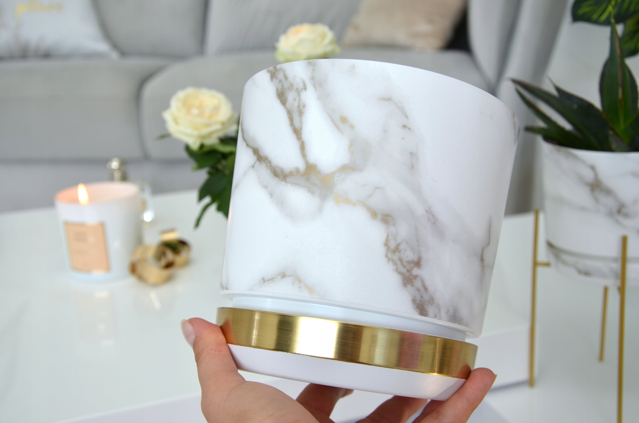 12 Flower pot DUO two-tone VENETIAN MARBLE with stand BRASS grey gold EAN (GTIN) 5906667004519