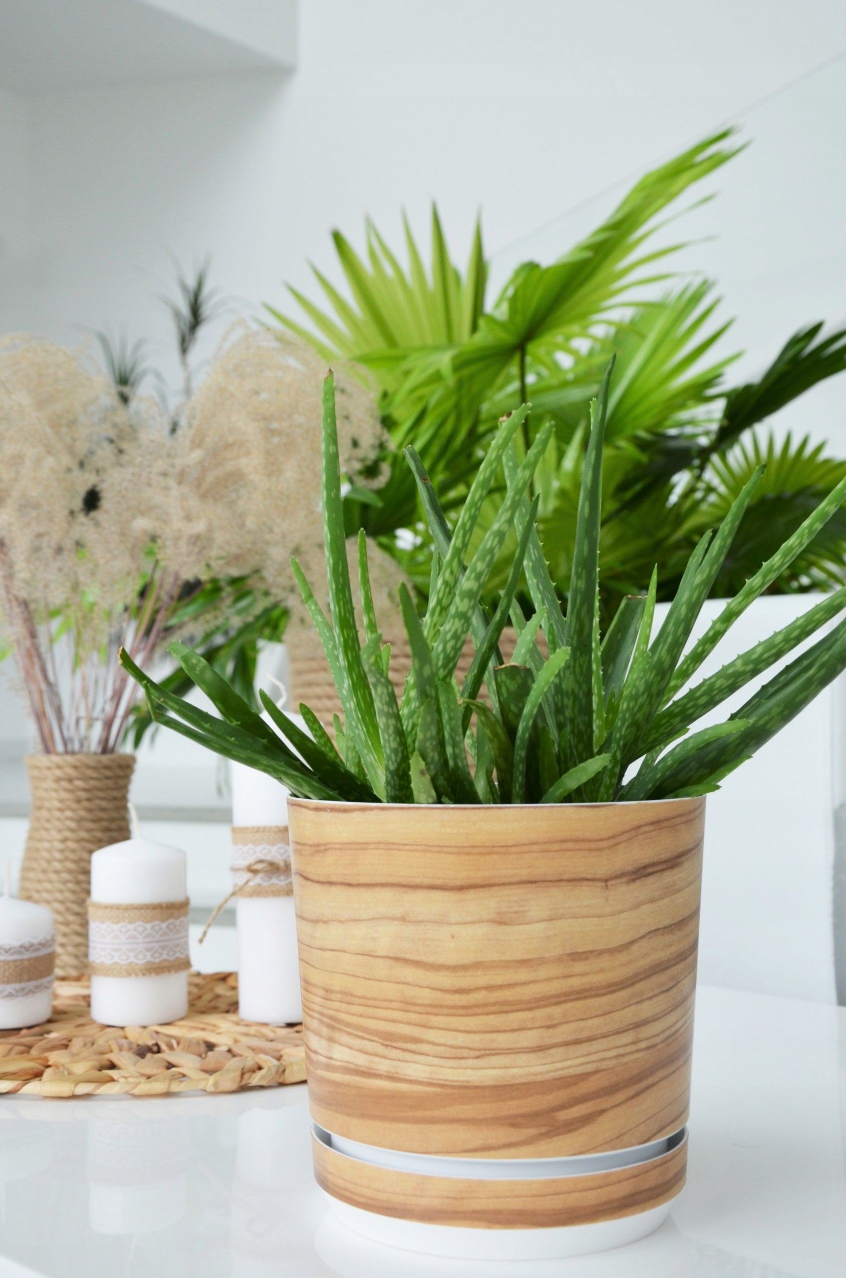 12 Flower pot with stand BAMBOO imitation board style Scandinavian wood effect