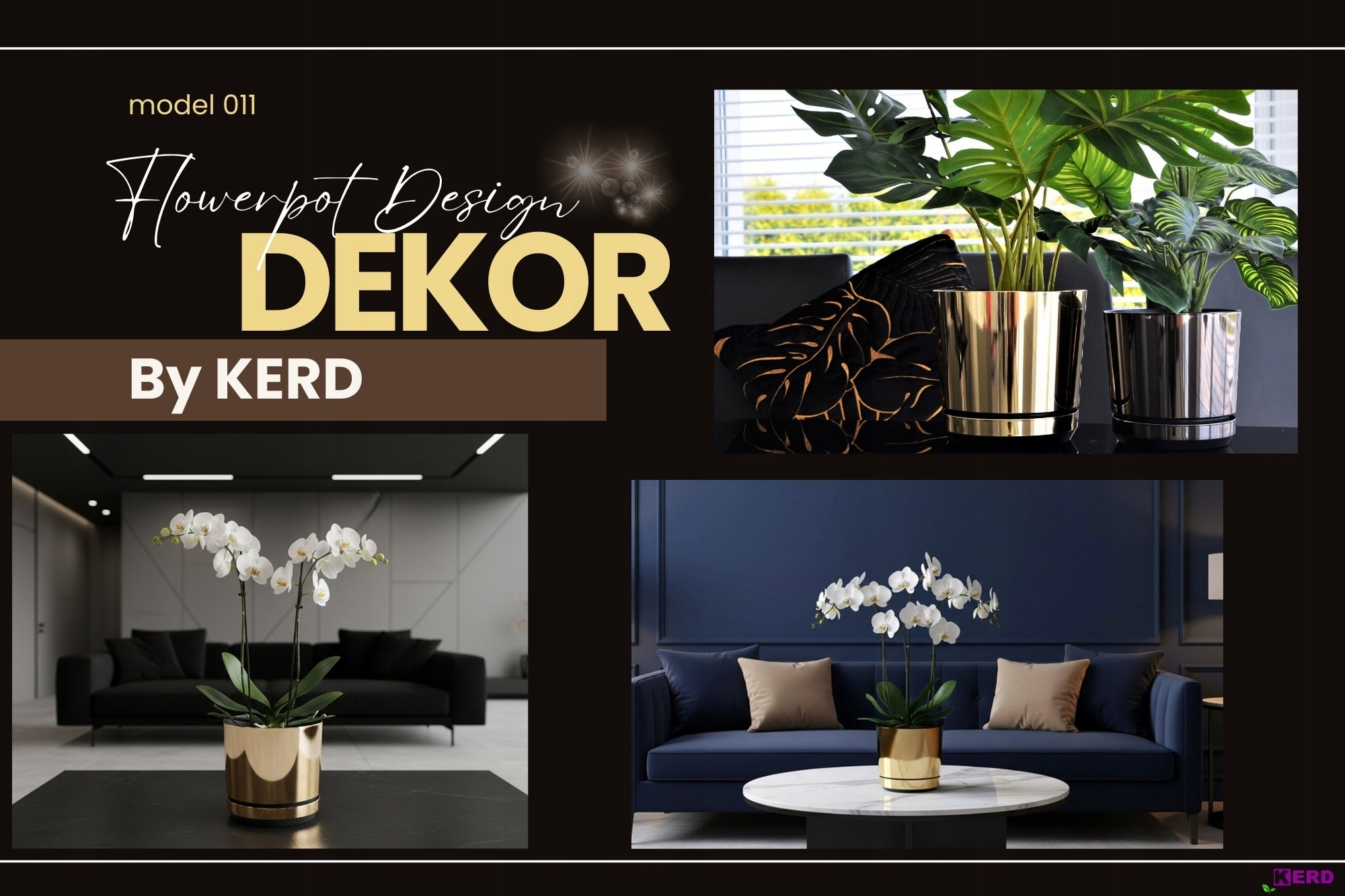 12 GOLD SHINY high gloss FLOWER POT with a stand with drainage GLAMOR Brand Kerd