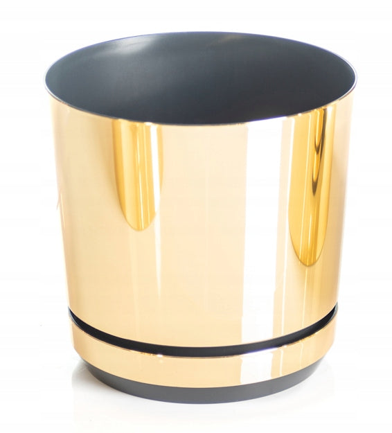 12 GOLD SHINY high gloss FLOWER POT with a stand with drainage GLAMOR