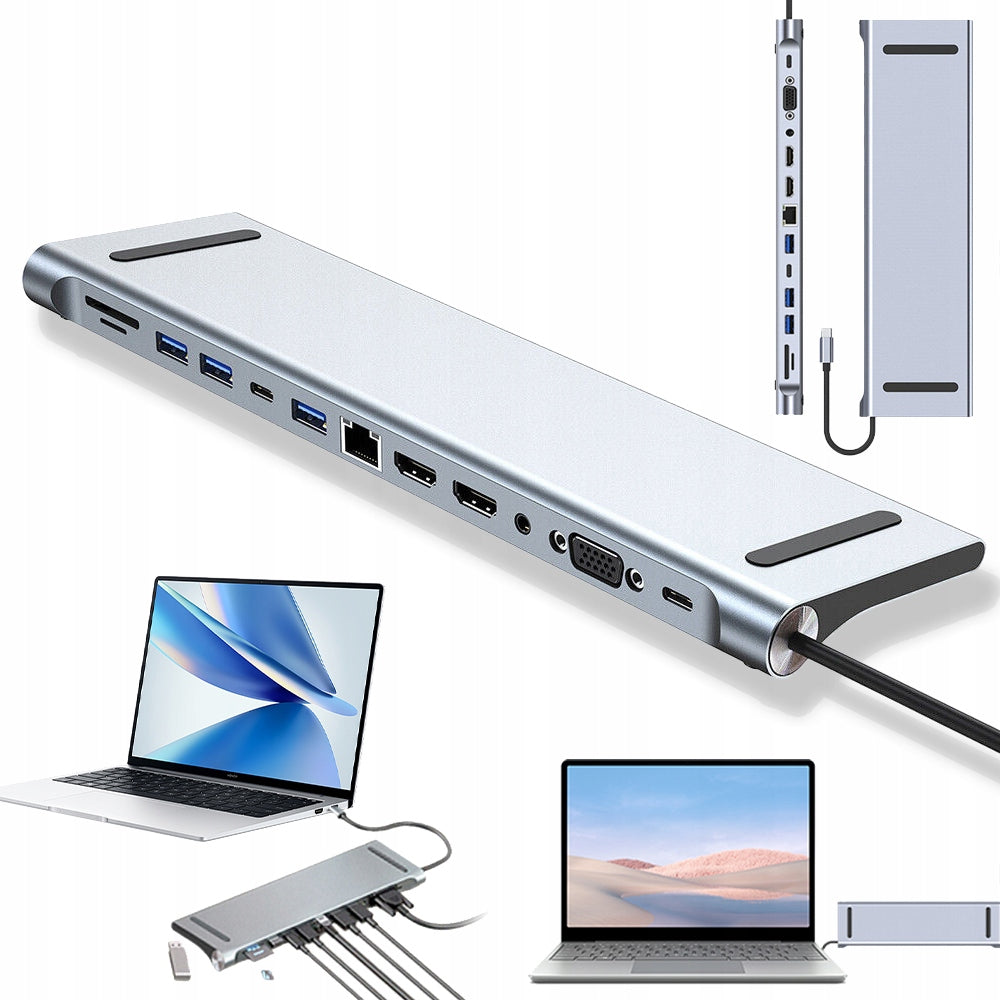 12 IN 1 DOCKING STATION HUB ADAPTER DUAL OUTPUT HDMI 4K PORTABLE