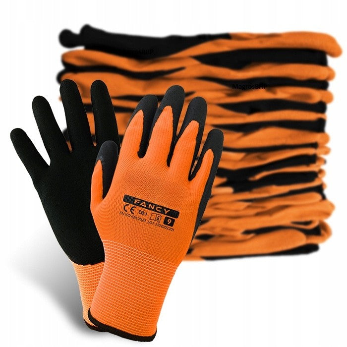 12 PAIRS BLACK LATEX COATED PROTECTIVE WORK GLOVES LATEX FANCY 9-L