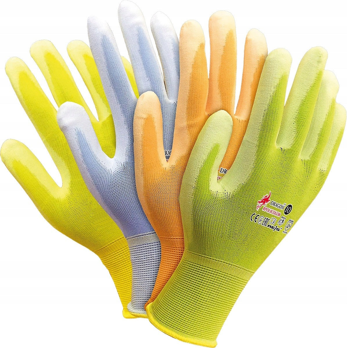 12 PAIRS POLICOLOR nylon work gloves coated polyurethane DRAGON r. 8