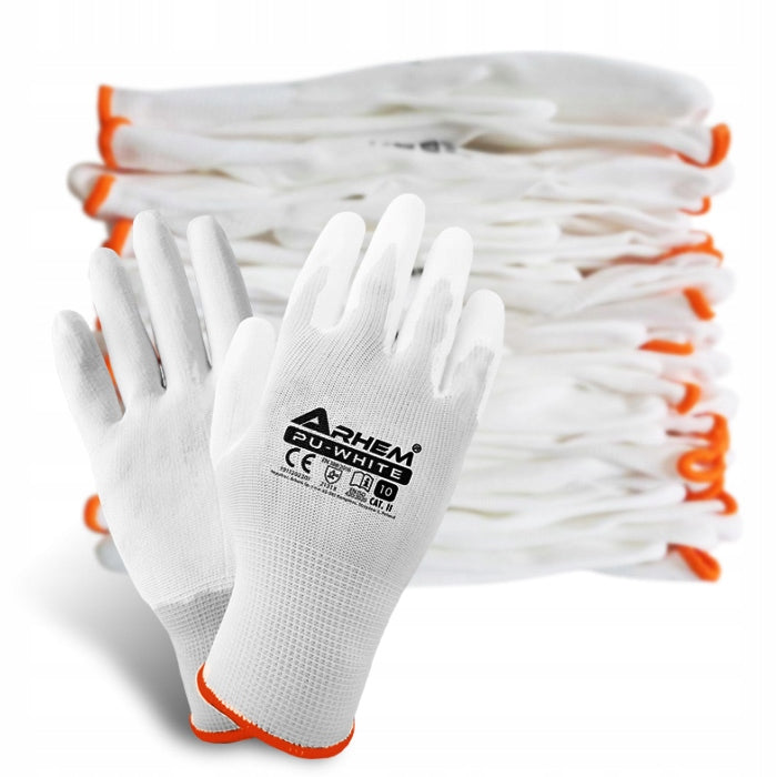 12 PAIRS Work Gloves White Polyurethane Coated Gloves r.11-XXL