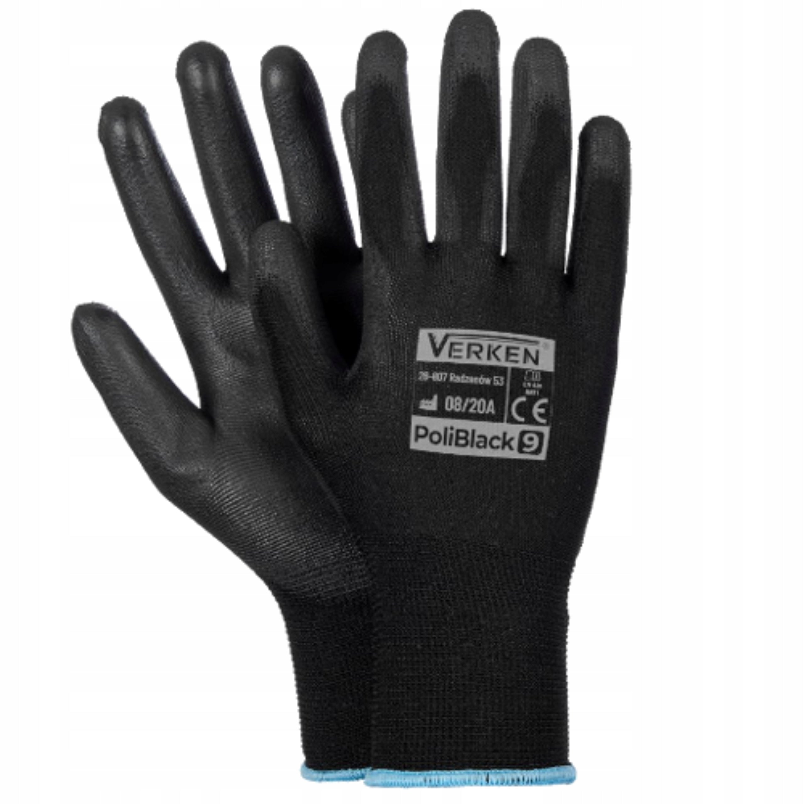 12 Pairs Work Gloves COATED BLACK BHP Polyurethane M x12 Brand Verken