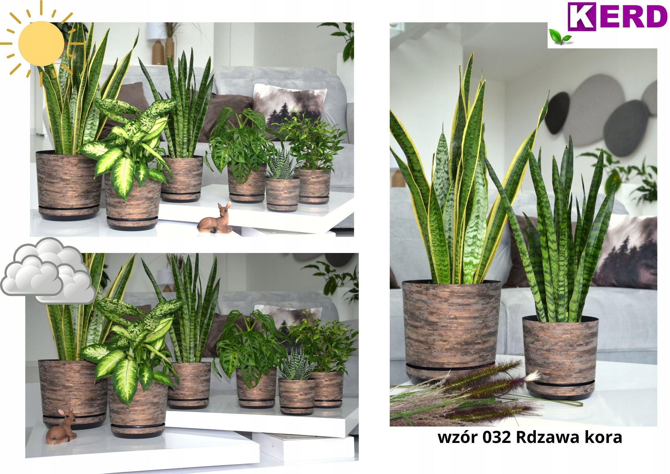 12 cm RUSTY BARK Pots with stand tree effect wood-like texture Brand Kerd