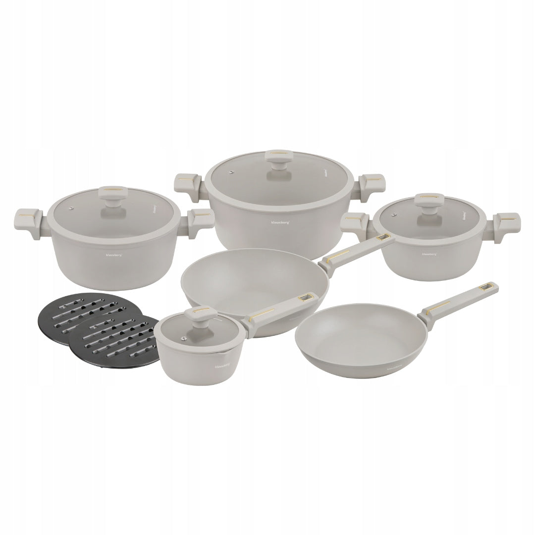 12-ele pot set with wok pan non-stick coating beige Number of items in the set 12