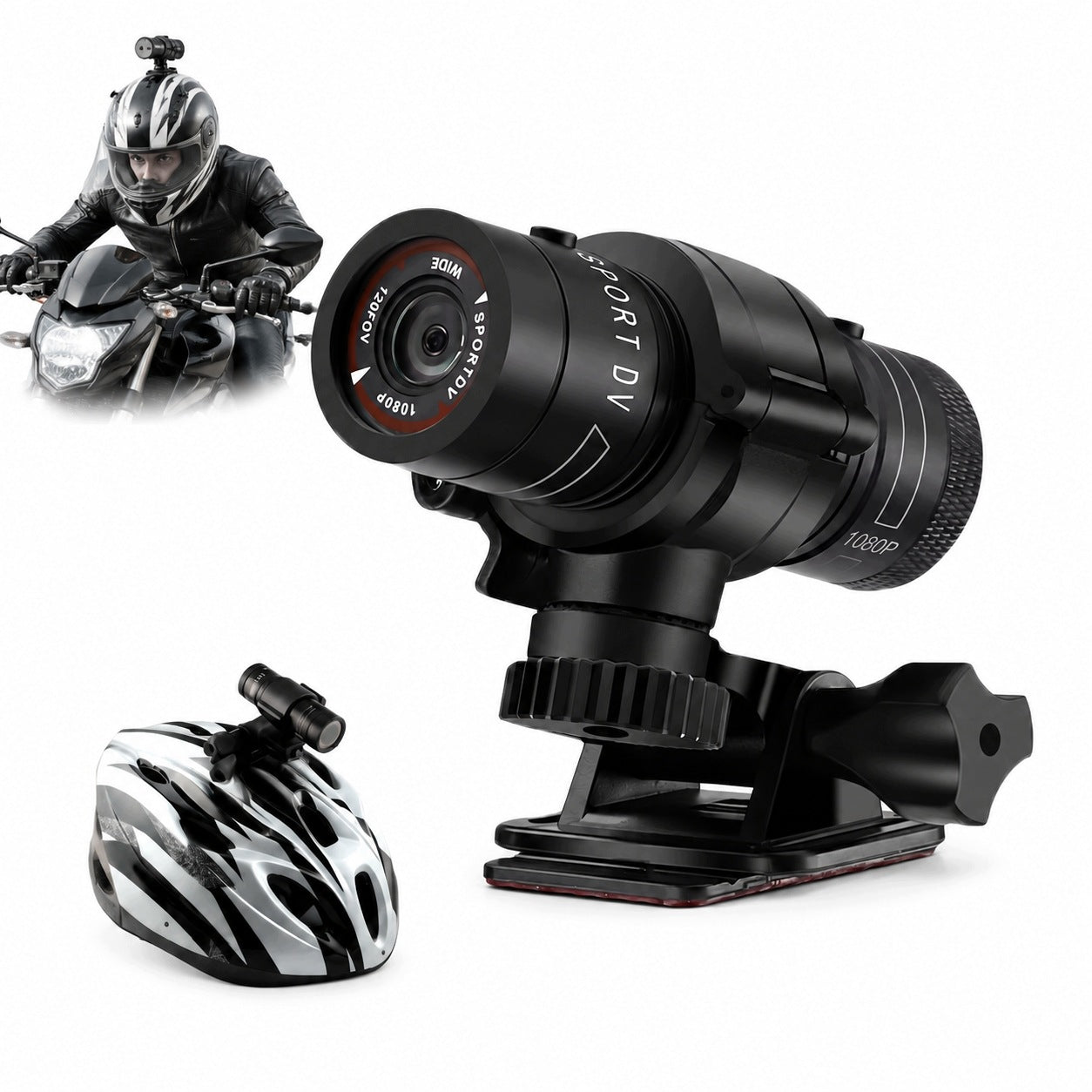 120° SPORTS RECORDER FOR FULL HD HELMET BIKE 1080P WATERPROOF BLACK