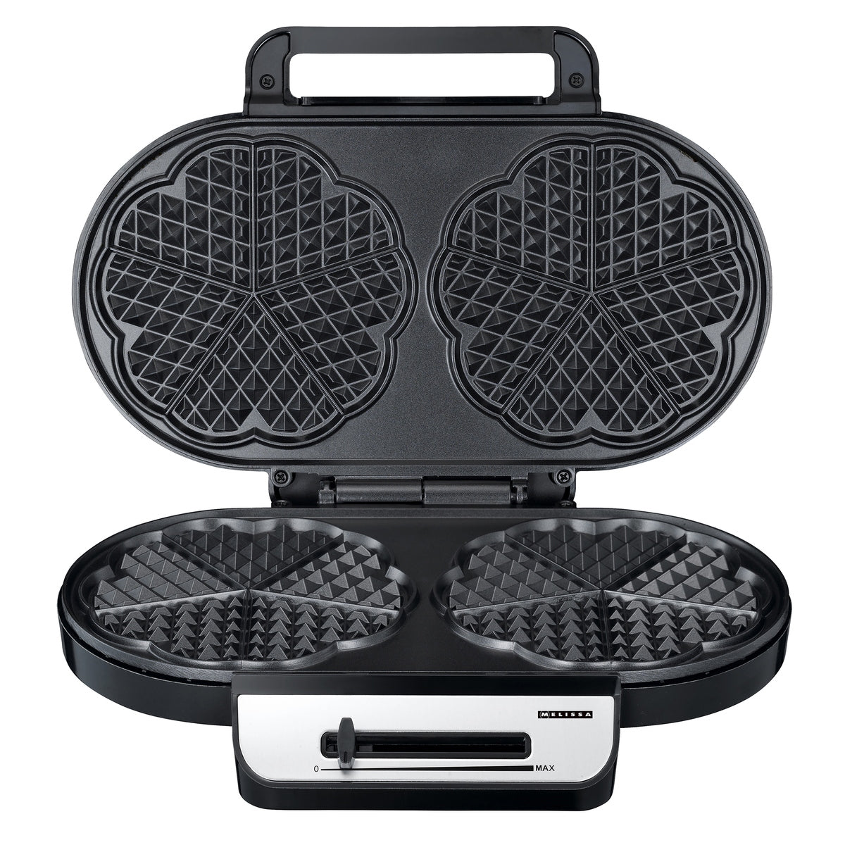 1200W DOUBLE WAFFLE MAKER WITH ADJUSTABLE HEART WAFFLE THERMOSTAT MELISSA Packaging status original