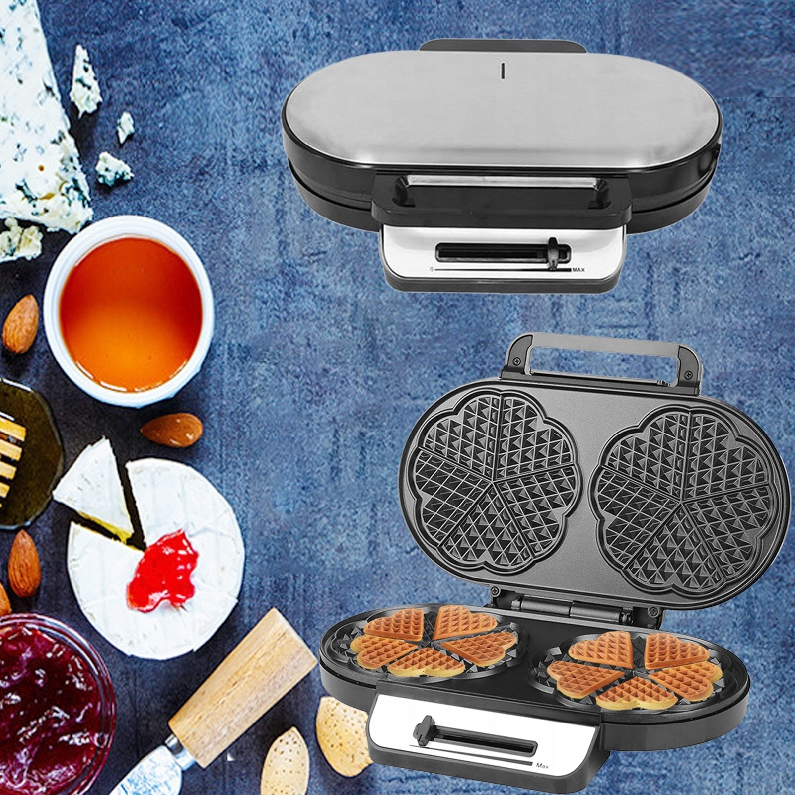 1200W waffle maker with double heart, heart waffle maker with p Power rating 1 W