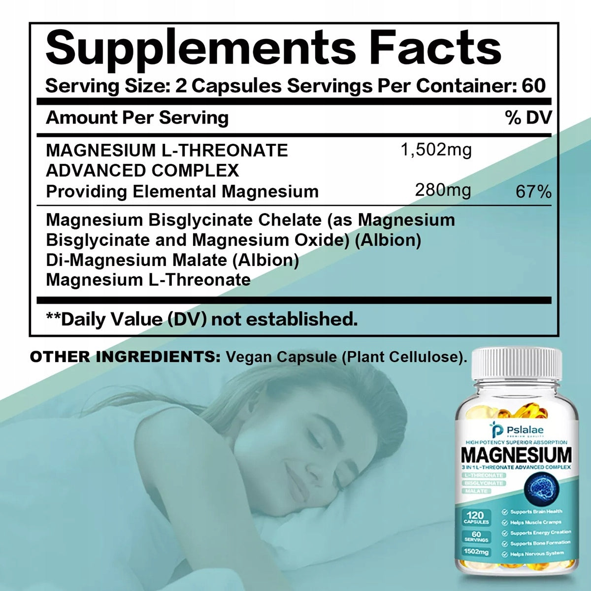 120pcs Magnesium -Brain and Memory Health Enhancer -L-Treonian,B isgli... Manufacturer code Pslalae