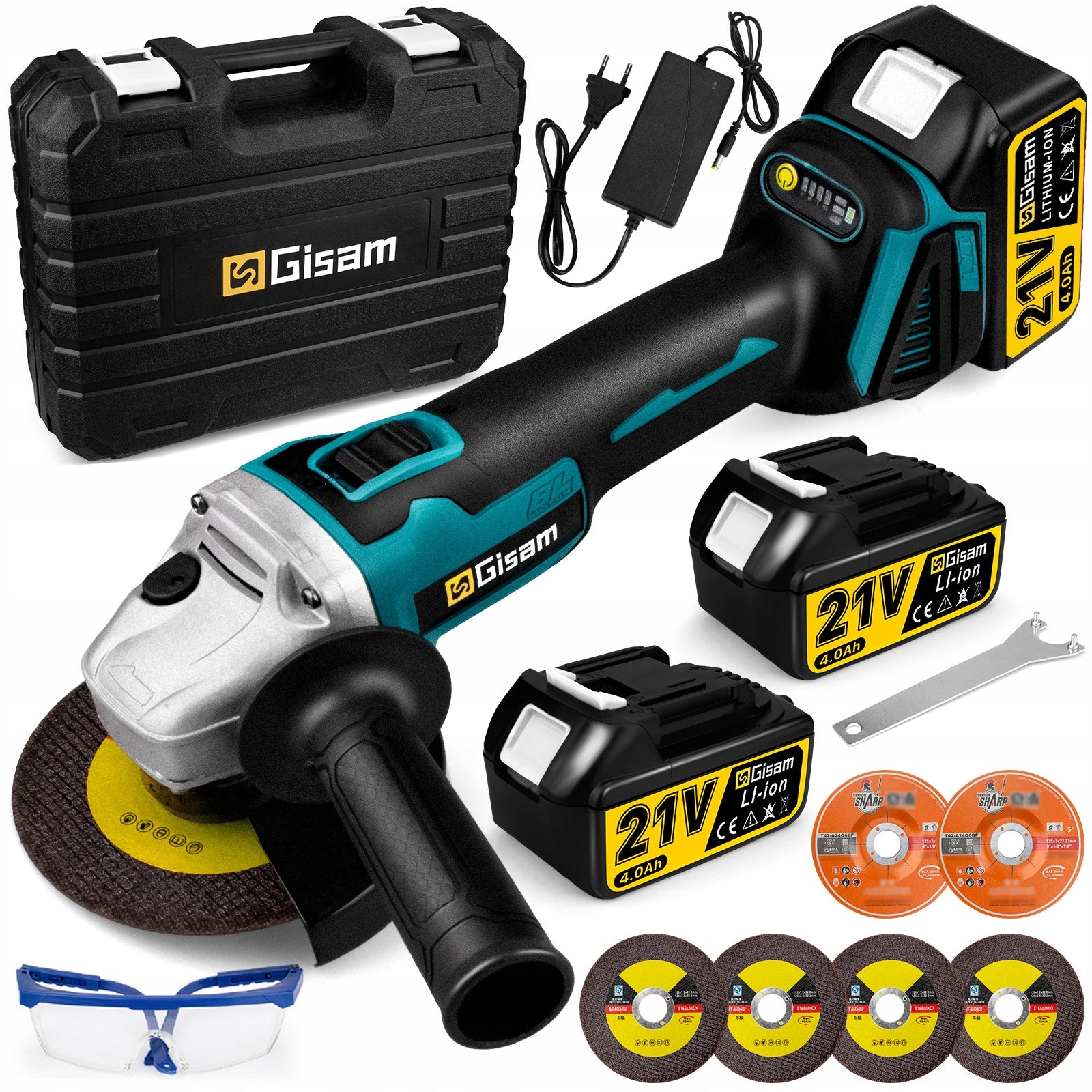 125mm Brushless Angle Grinder Polishing Cutting Machine 2x Battery 6 x Disc