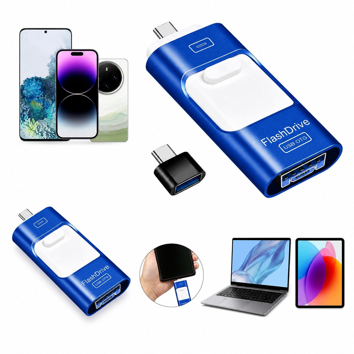 128GB 4-in-1 USB Flash Drive for iPhone, Android, USB-C, PC, Mac - Lightning Connector, USB 3.0 - Model 2026