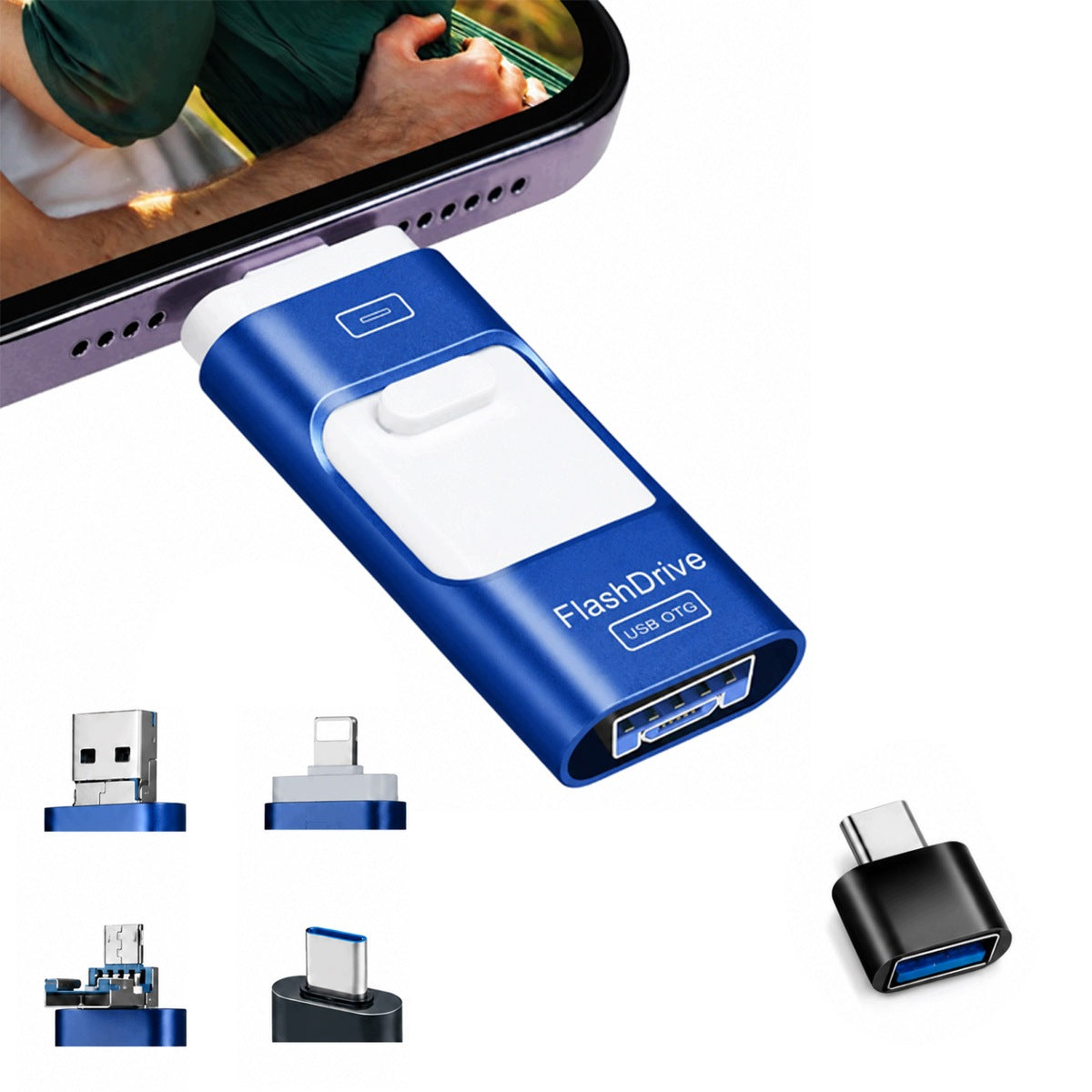 128GB USB Flash Drive - 4-in-1: USB 3.0, iPhone Lightning, Android Micro USB, Type-C