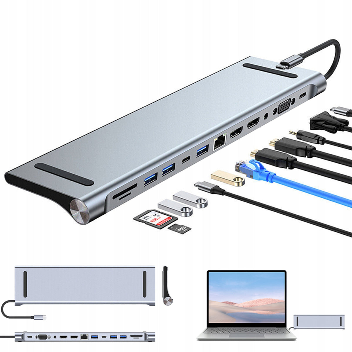 12IN1 LAPTOP DOCKING STATION WITH TRIPLE DISPLAY HDMI VGA 4K USB Manufacturer Bedee