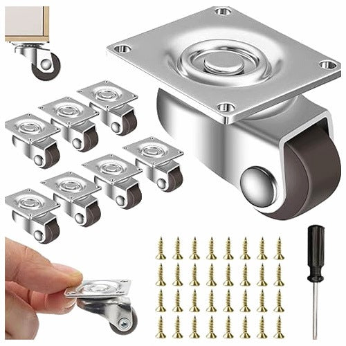 12MM RUBBER SWIVEL FURNITURE WHEELS FOR DRAWER FURNITURE SET OF 8