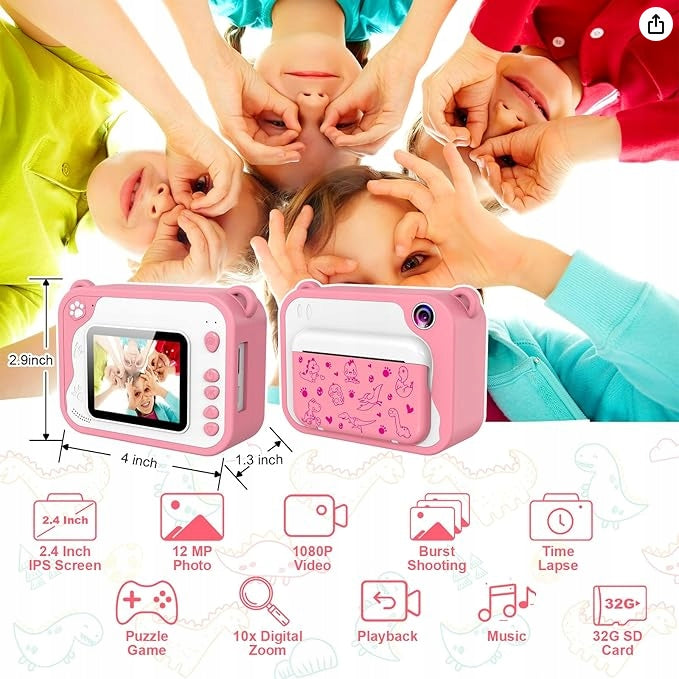 12Mpx 1080p Pink Baby Camera With Thermal Printer Brand no brand