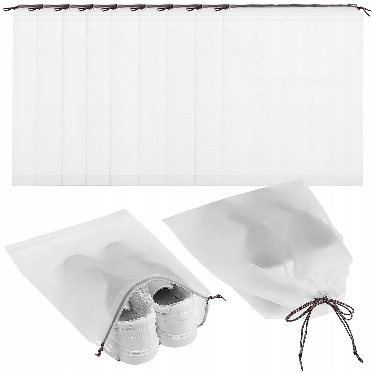12SZT PÓŁPRZEZROCZYSTE WORKI Z TROCZKIEM NA BUTY I TOALETĘ Color white