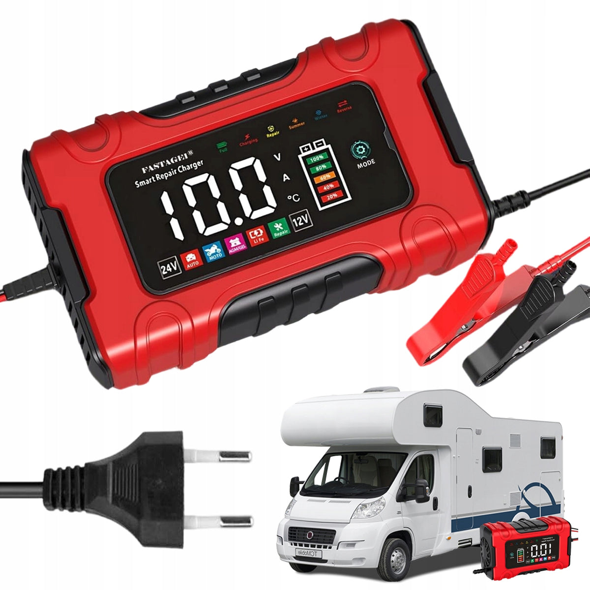 12V 10A 24V 5A LCD BATTERY CHARGER SMART FOR MOTORCYCLE CAR
