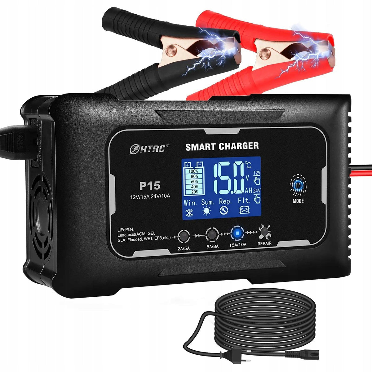 12V 15A/24V 10A BATTERY RECTIFIER AUTOMATIC SMART CHARGER