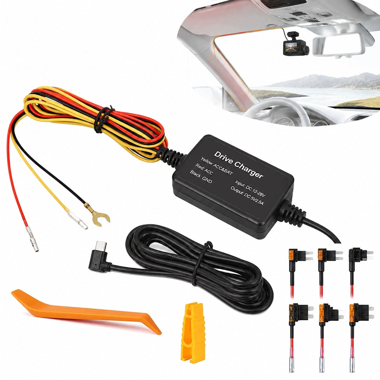 12V-24V/5V USB DVR Car Camera Mount Kit