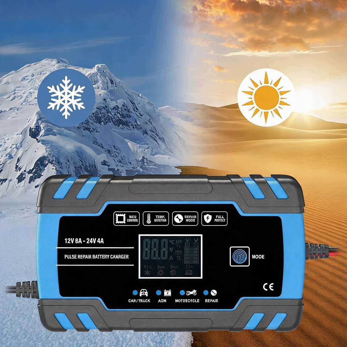 12V 24V 8A CAR RECTIFIER TWO LCD MODES FOR LAWN MOWER MOTORCYCLE CAR Packaging status original