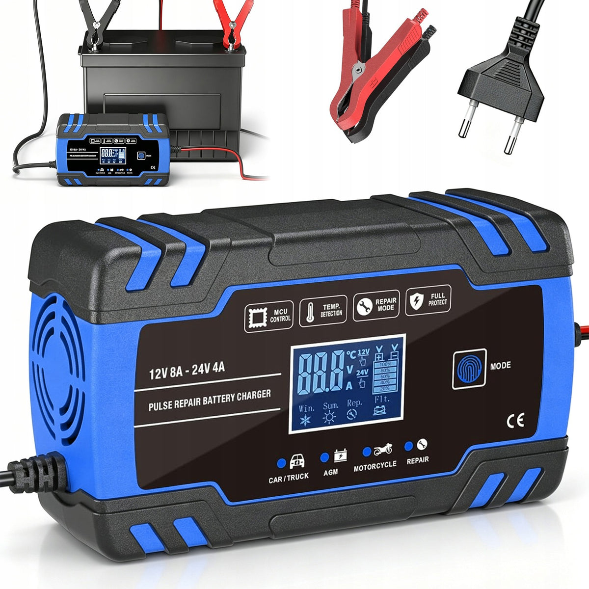 12V 24V 8A CAR RECTIFIER TWO LCD MODES FOR LAWN MOWER MOTORCYCLE CAR