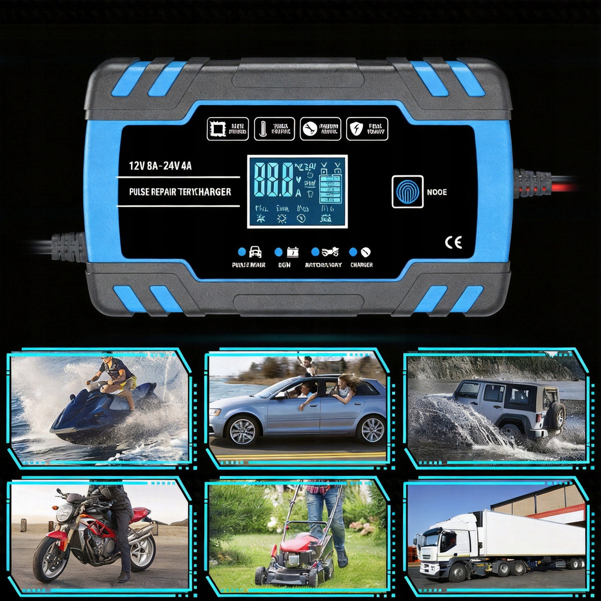 12V 24V AUTOMATIC BATTERY CHARGER WITH 8A LCD DISPLAY Packaging status original