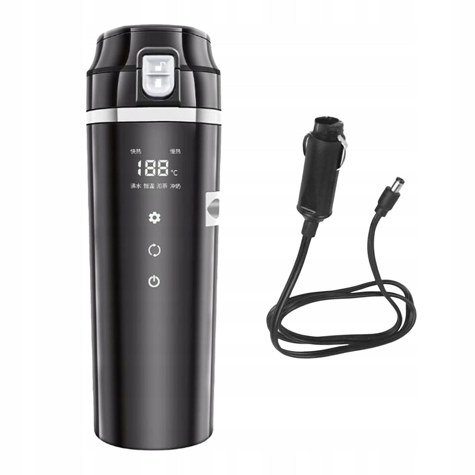 12V 24V Car Kettle Boiler Stainless Steel Heating Electric Heat Water Black Capacity 1 l