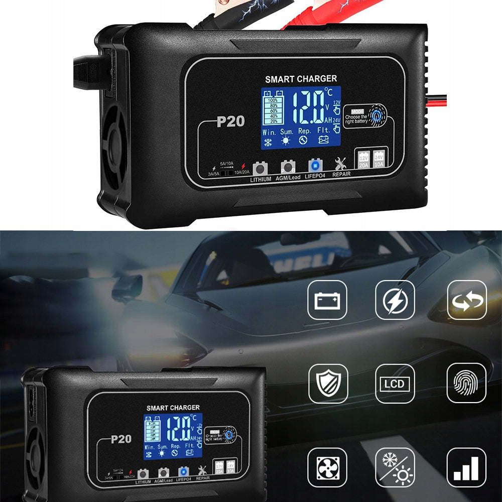 12V/24V LCD AUTOMATIC BATTERY CHARGER UNIVERSAL Motorcycle Auto