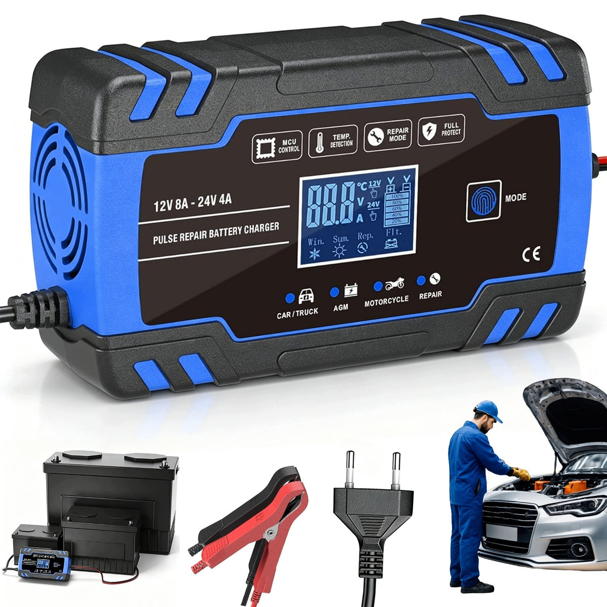 12V 24V LCD CAR RECTIFIER FOR BATTERIES AUTO MOTORCYCLE TRACTOR