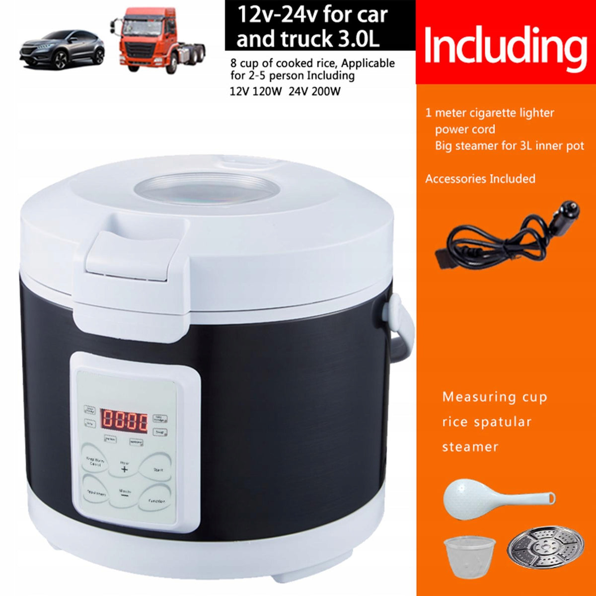 12V 24V Portable Electric Rice Cooker for Car, 3L, 26 X 23 Cm, Style B Packaging status original