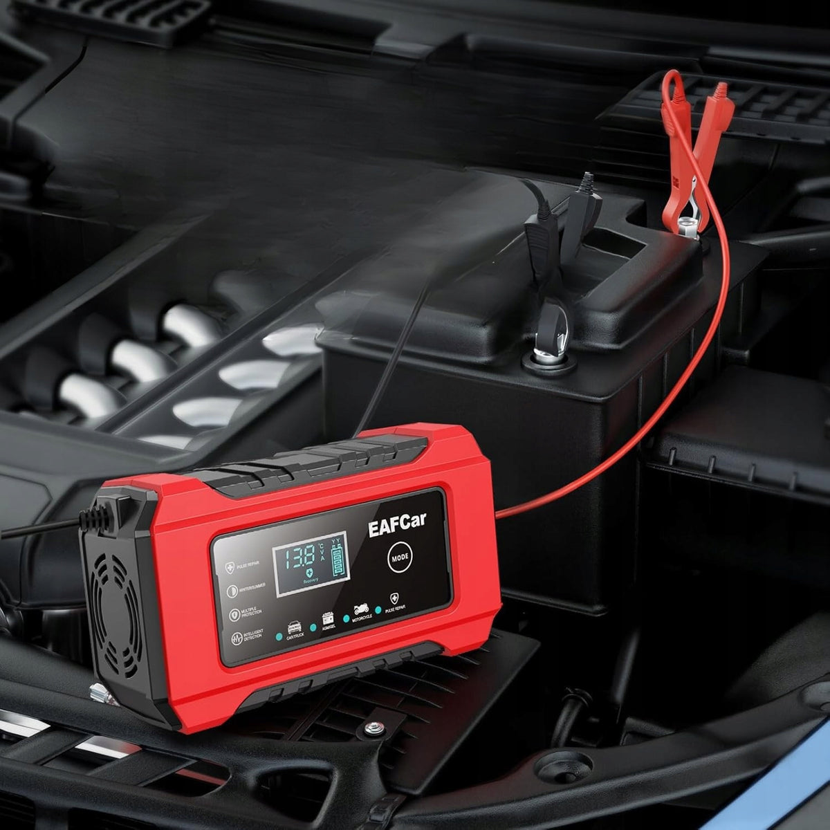 12V 6A Smart LCD Battery Charger for Car and Motorcycle USB Packaging status original
