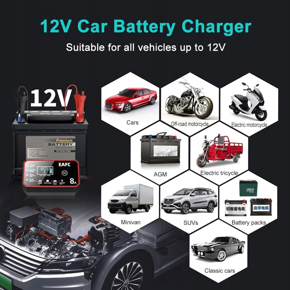 12V 8A CHARGER FOR CAR BATTERY WITH TEMPERATURE COMPENSATION Brand Moto