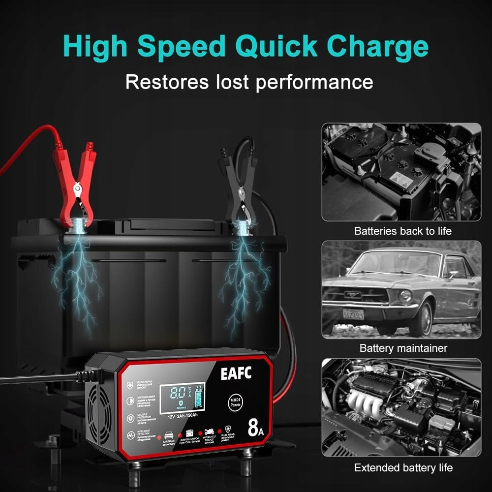 12V 8A CHARGER FOR CAR BATTERY WITH TEMPERATURE COMPENSATION Maximum amperage 8 A