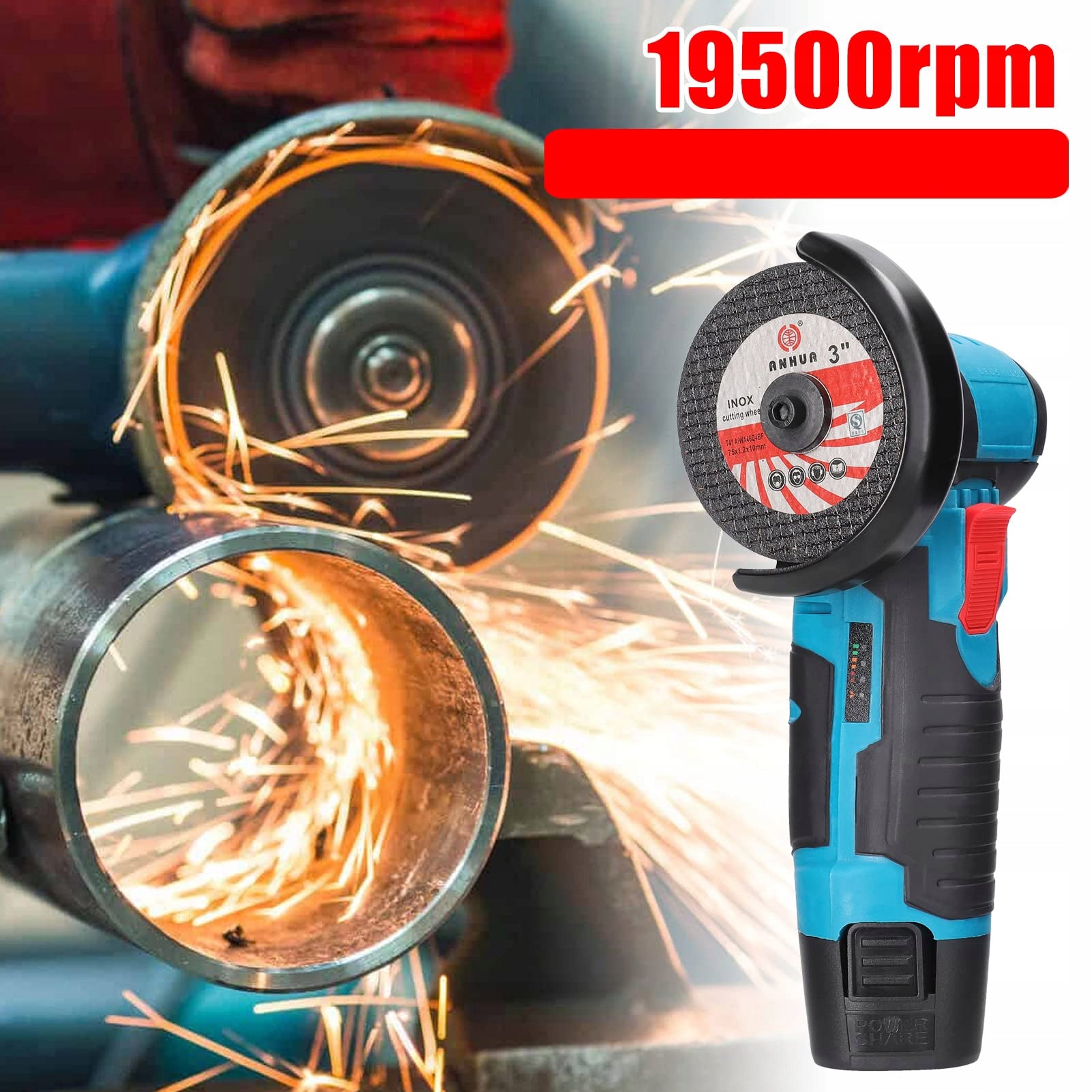 12V CORDLESS ANGLE GRINDER, PORTABLE FOR DIY AND RENOVATIONS Packaging status original