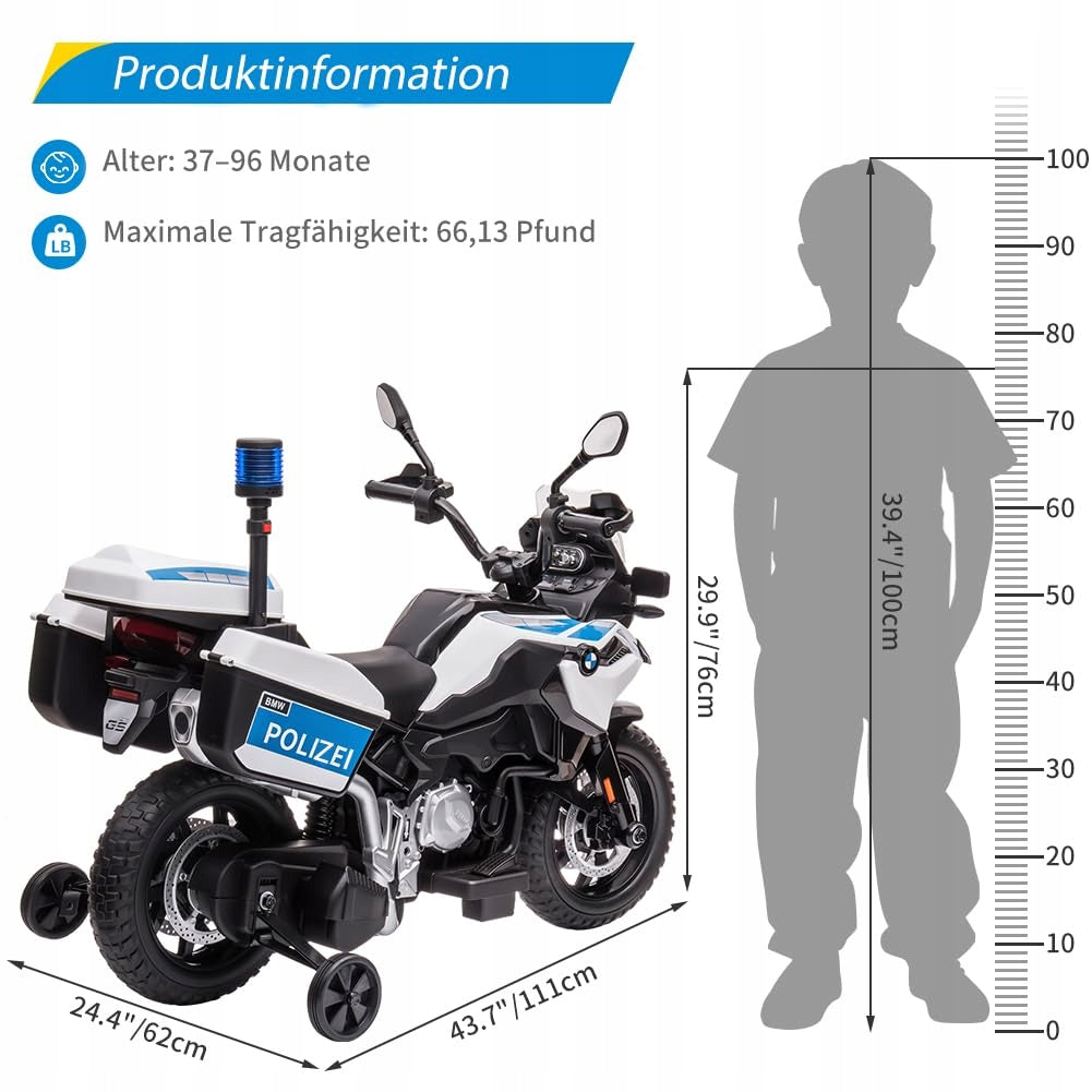 12V Kids Police Motorcycle, Dual Motor, LED Lights, EVA Wheels Brand no brand