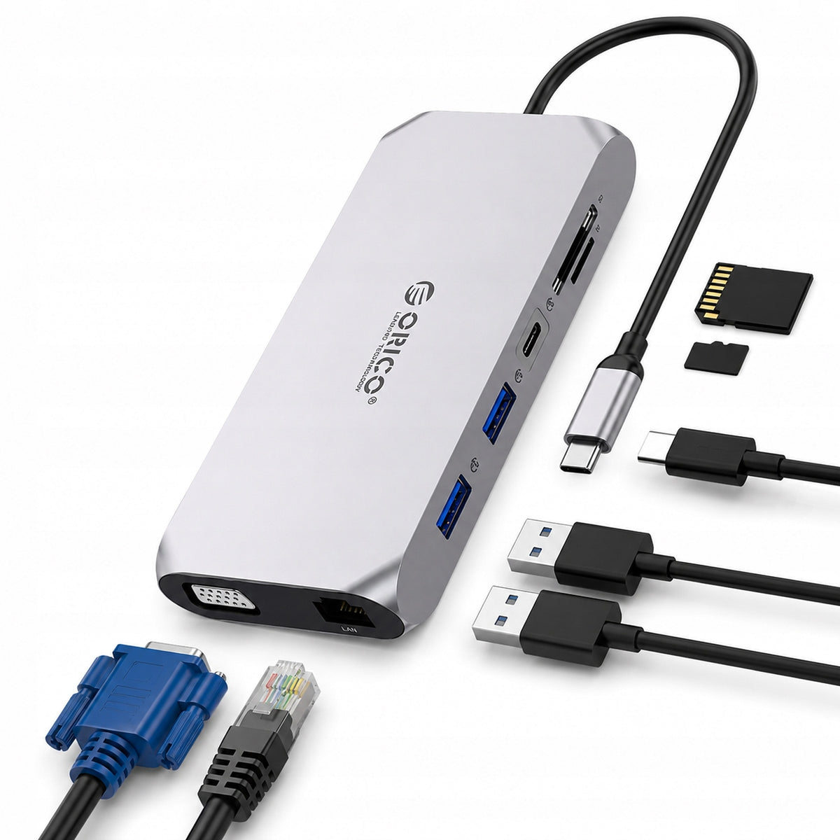 12in1 HUB USB-C RJ45 MIRCO SD AUDIO HDMI VGA PD 100W Orico