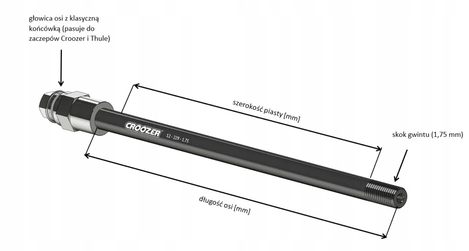 12mm Croozer 1.75 209mm thru axle Color black