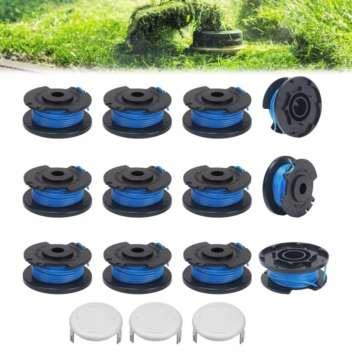 12pcs Spool with 1,6mm Line for Ryobi One+ 18V 24V 40V 3.3m + 3 Caps