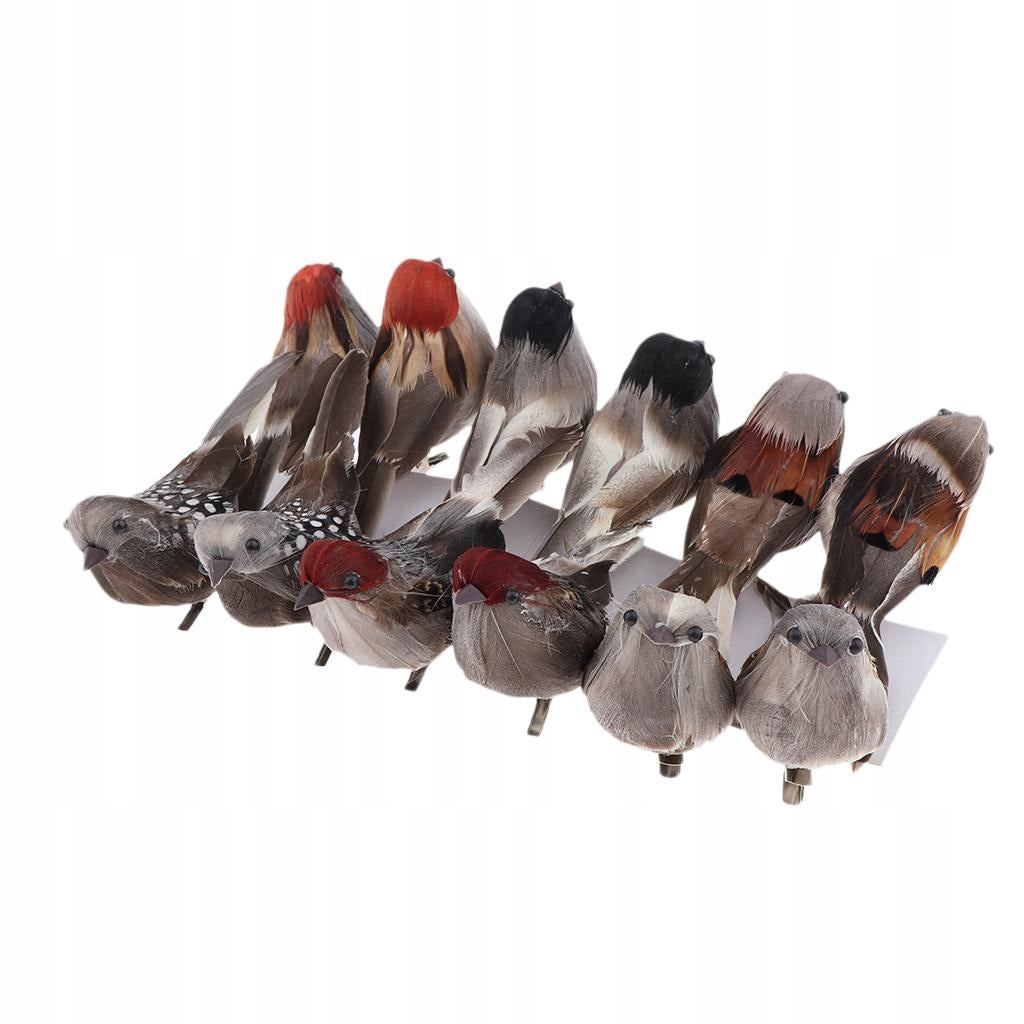 12x Artificial Birds Feathered Realistic Sparrow Home Garden Product height 1 cm